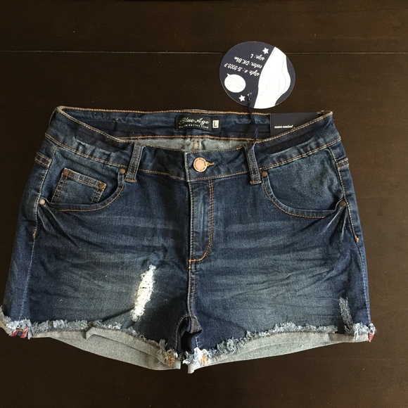 Distressed Jean Shorts - Dark Blue Denim Shorts - Picture 2 of 4